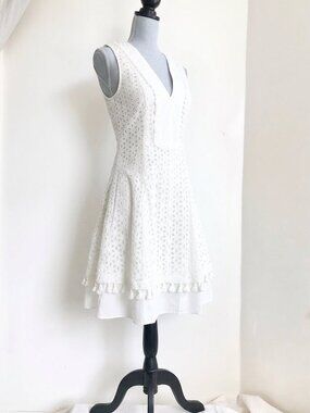 Derek Lam 10 Crosby White Eyelet Tassel Mini Dress A-Line Size 4